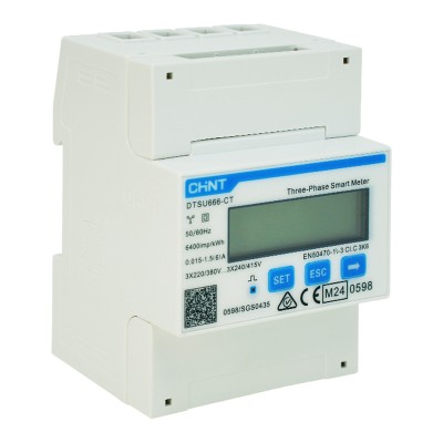 CHINT three-phase energy meter, with current transformers, Modbus RS485, DTSU666-CT