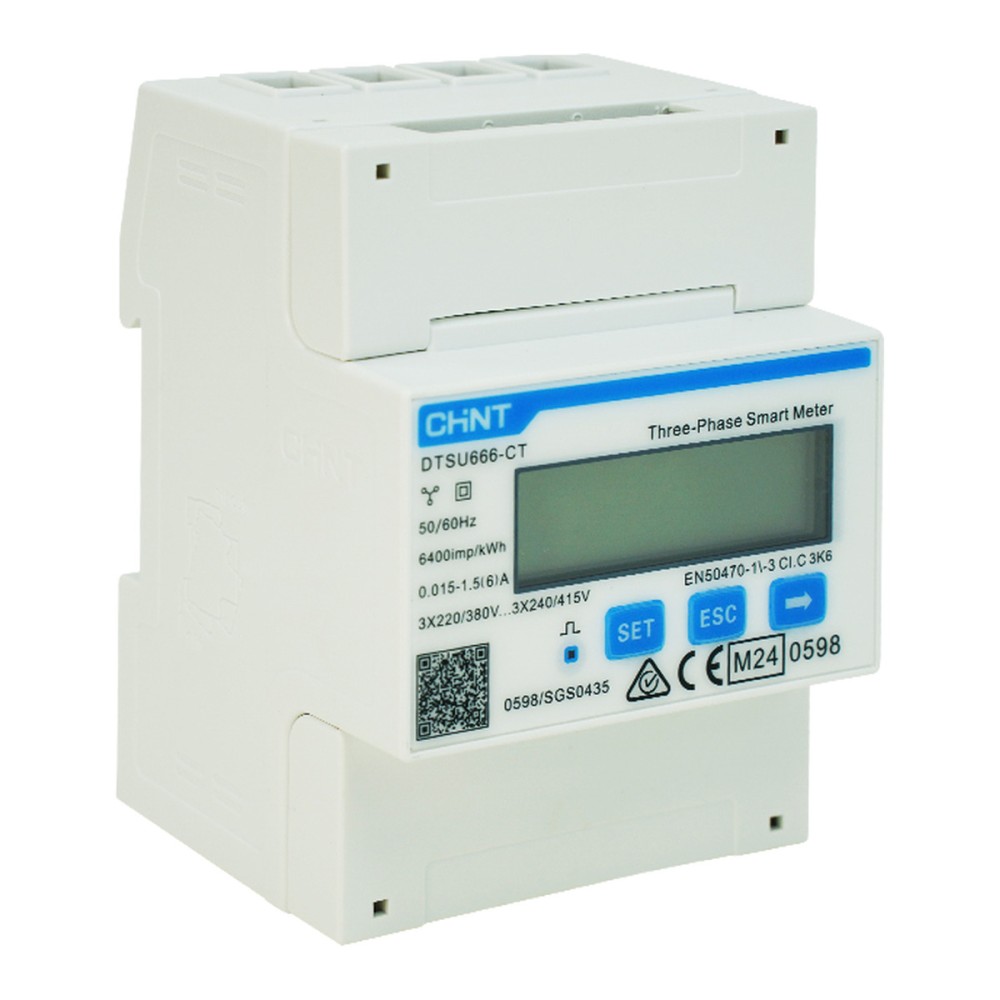 Compteur CHINT triphasé, avec transformateurs de courant, Modbus RS485, DTSU666-CT