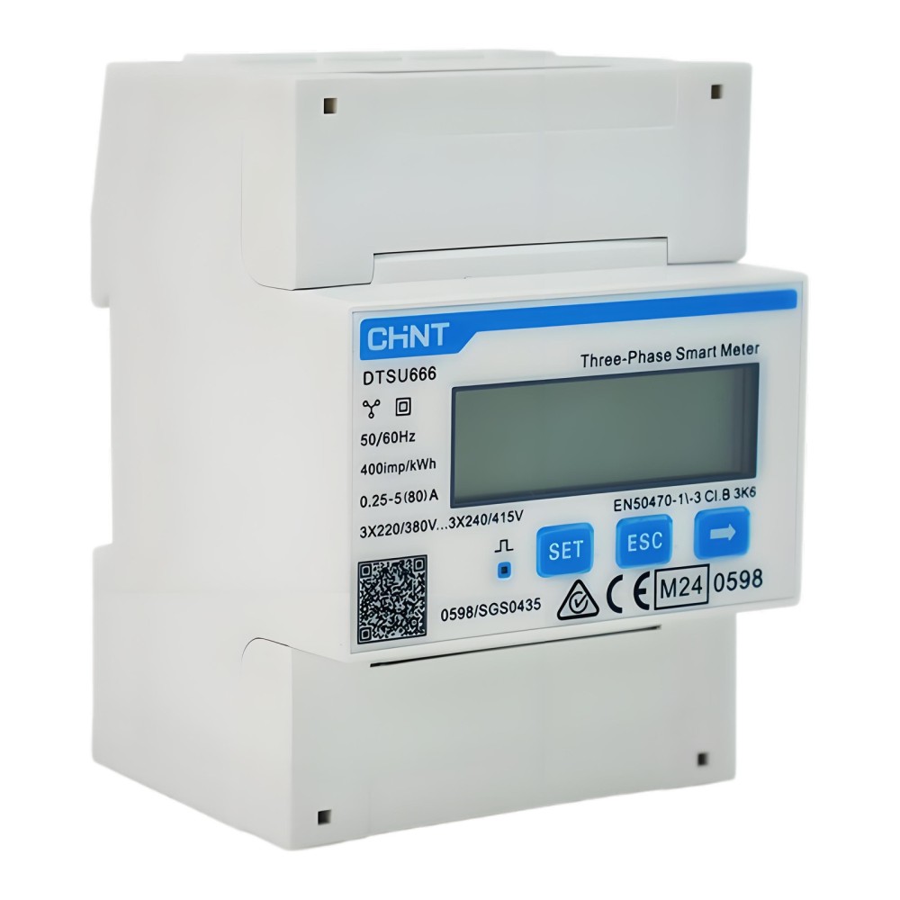 Compteur CHINT triphasé, mesure directe 80 A, Modbus RS485, DTSU666