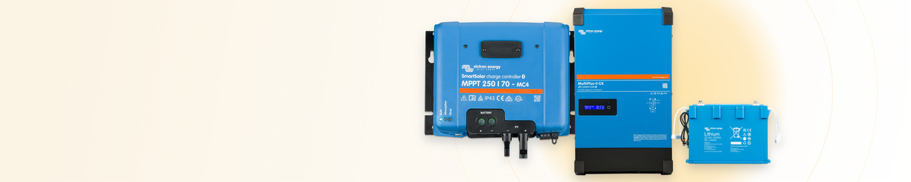 Onduleur Victron MultiPlus-II GX, régulateur SmartSolar MPPT, Cerbo GX et batterie Victron LiFePO4